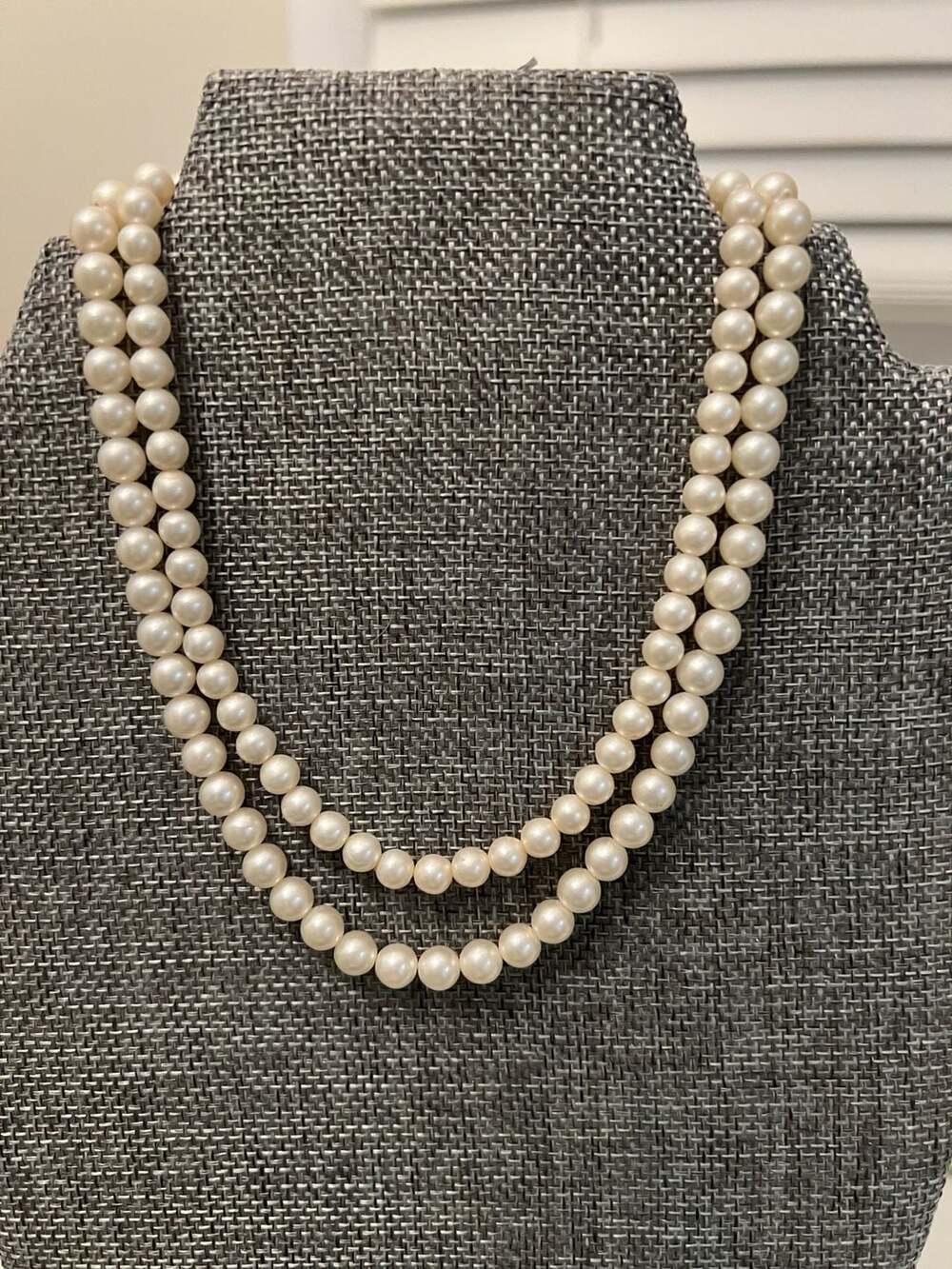 Vintage Japan Double Strand Pearl Necklace White Faux Pearls